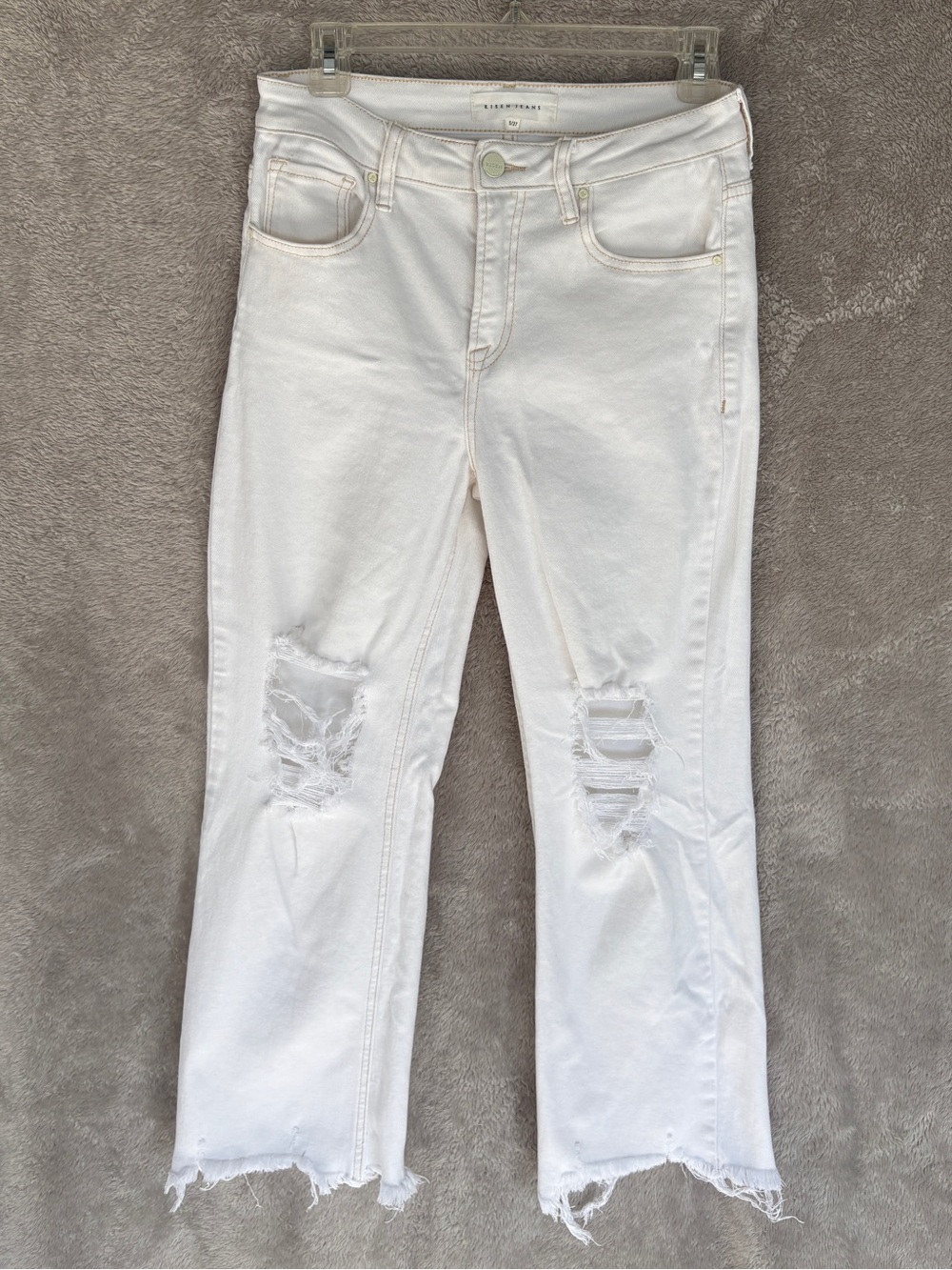 Risen RDP5265-N White High Rise Distressed Straight Jeans Women's 5/27 Raw Hem